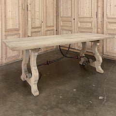 Vintage Spanish Colonial Dining Table with Wrought Iron in Solid Stripped Oak