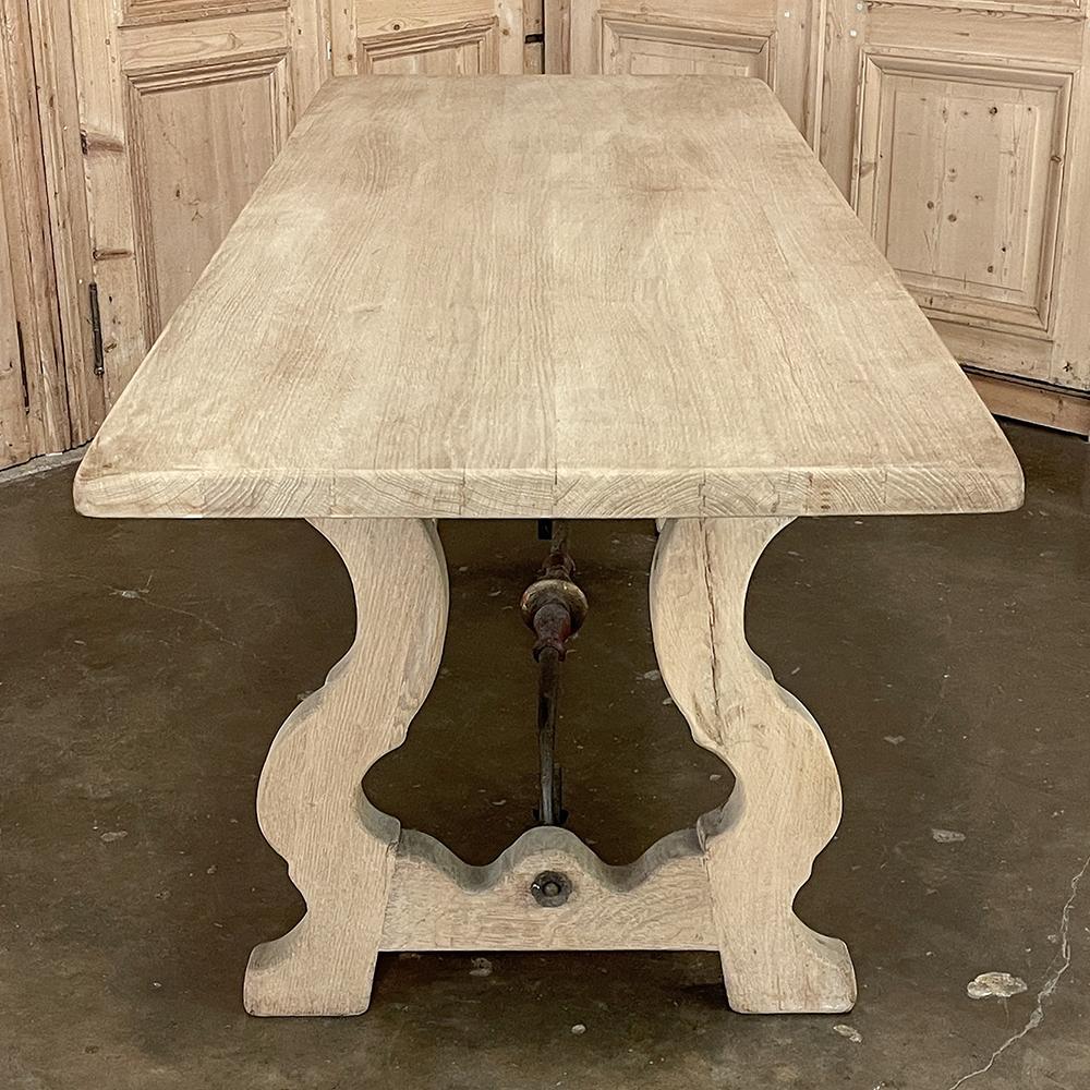 Vintage Spanish Colonial Dining Table with Wrought Iron in Solid Stripped Oak For Sale 4