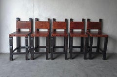 Vintage Spanish Colonial Hacienda Style Leather Bar Stools - Set of 5