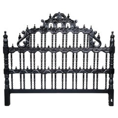 Vintage Spanish Colonial Revival Carved Wood "Pagoda" King Size Headboard