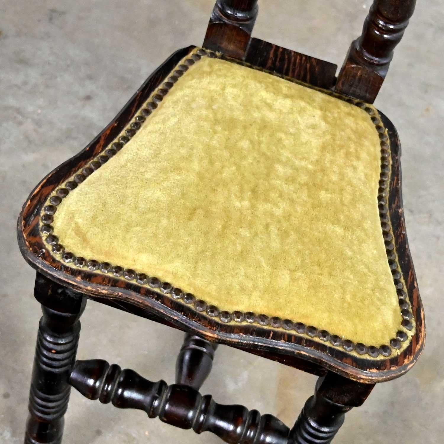 Vintage Spanish Colonial Revival Gold Velvet Small High Back Chair Style Witco 5