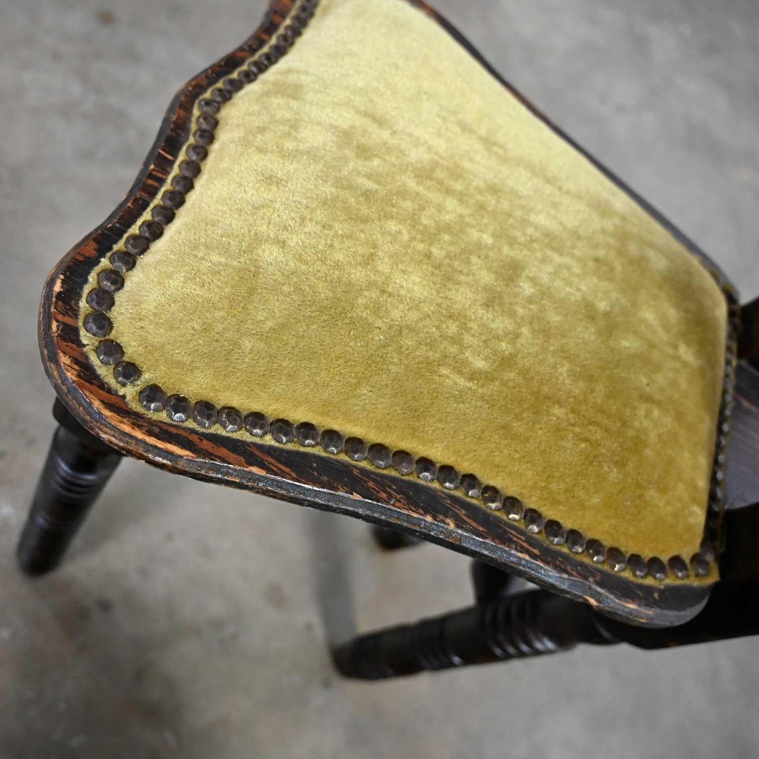 Vintage Spanish Colonial Revival Gold Velvet Small High Back Chair Style Witco 7