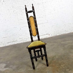Vintage Spanish Colonial Revival Gold Velvet Small High Back Chair Style Witco
