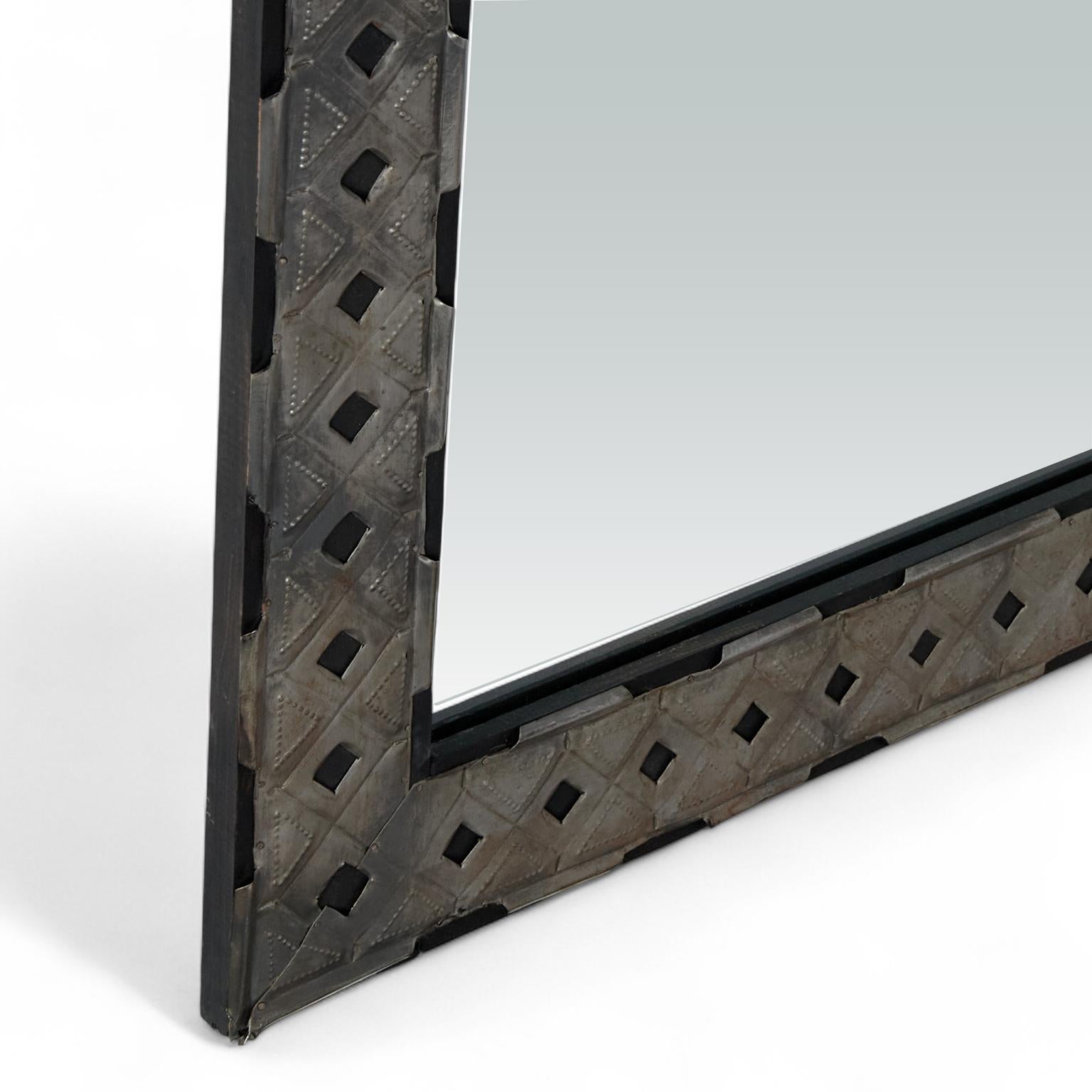 Vintage Spanish Colonial Style Wall Mirror with Applied Floral Metalwork For Sale 3