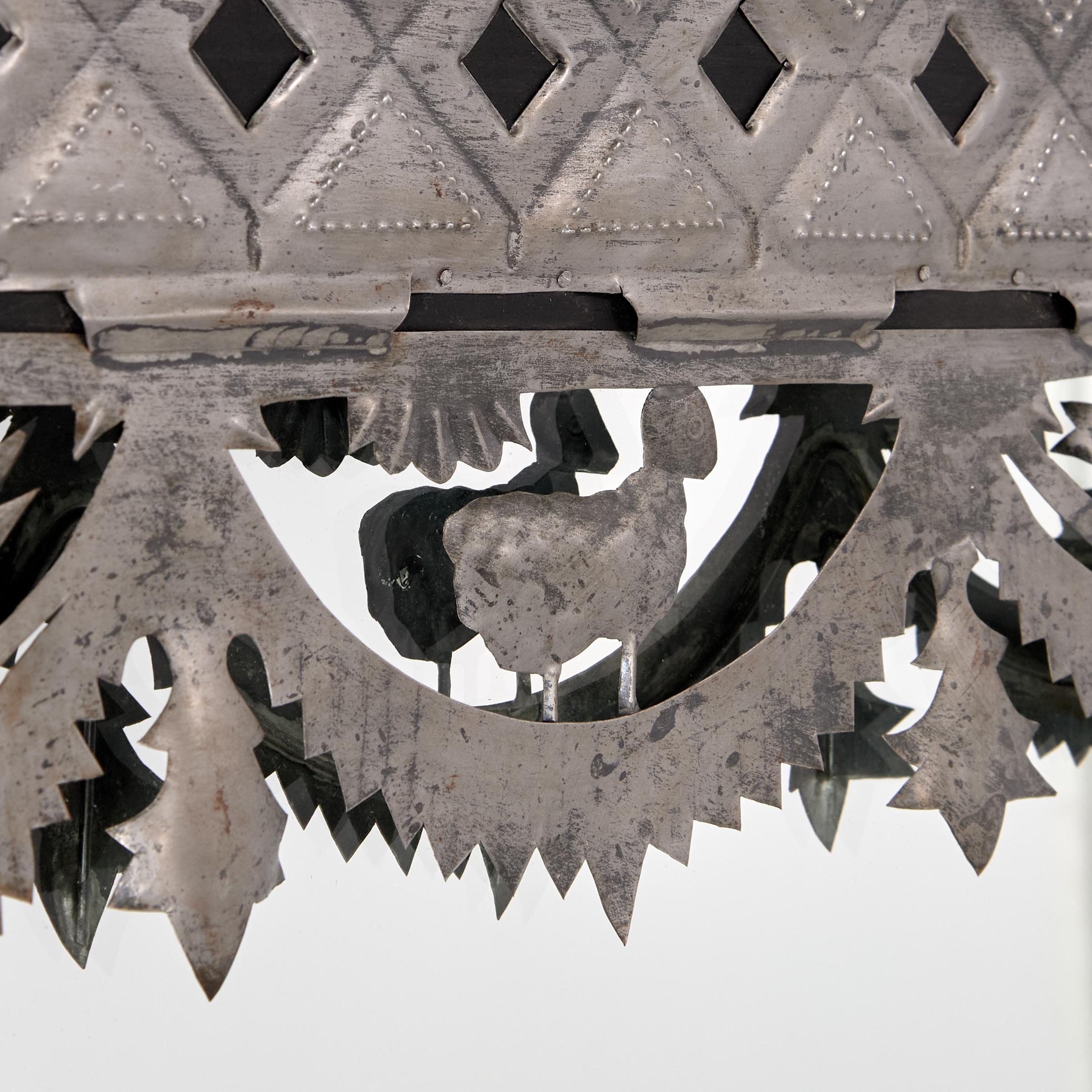 Vintage Spanish Colonial Style Wall Mirror with Applied Floral Metalwork In Good Condition For Sale In Palm Beach, FL