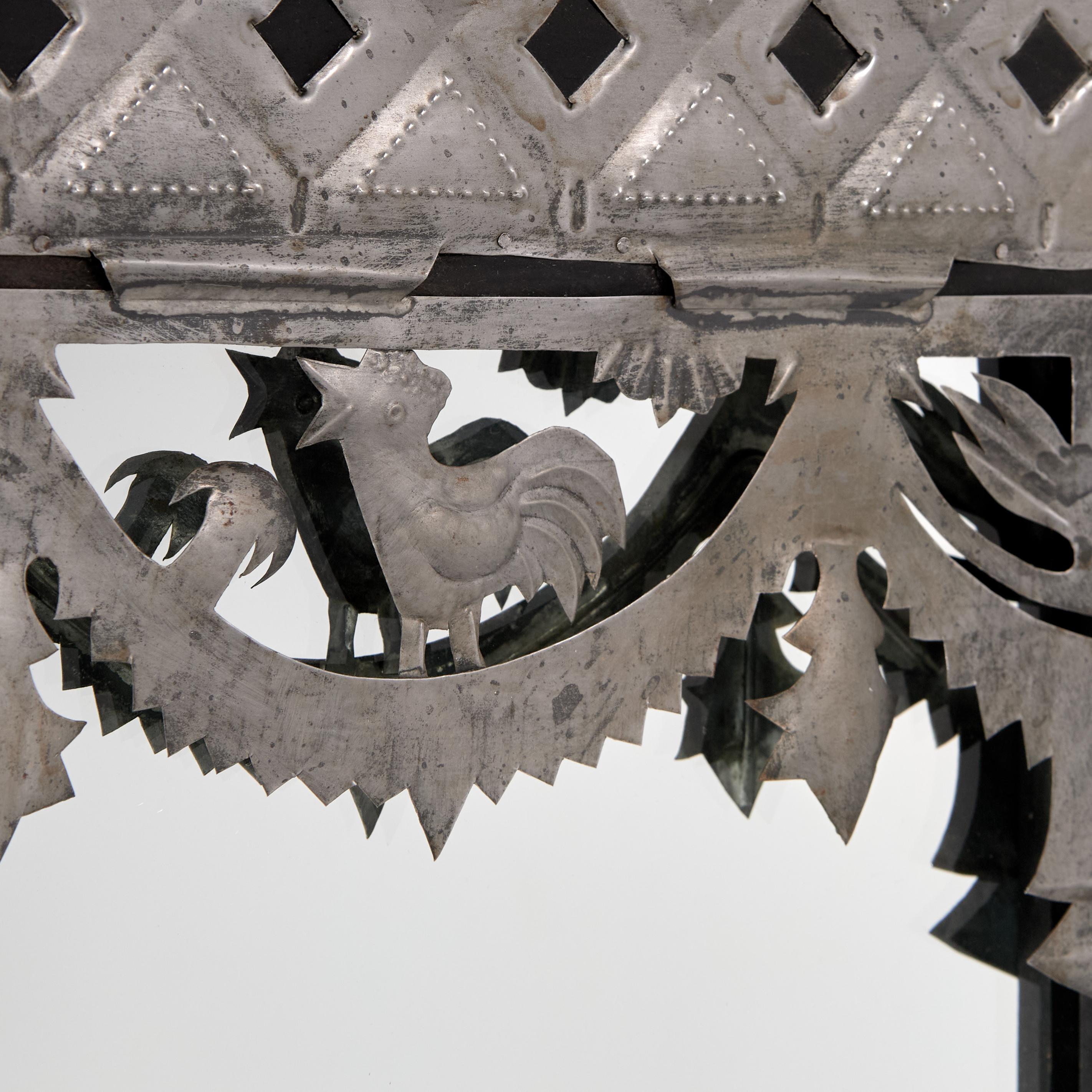 20th Century Vintage Spanish Colonial Style Wall Mirror with Applied Floral Metalwork For Sale