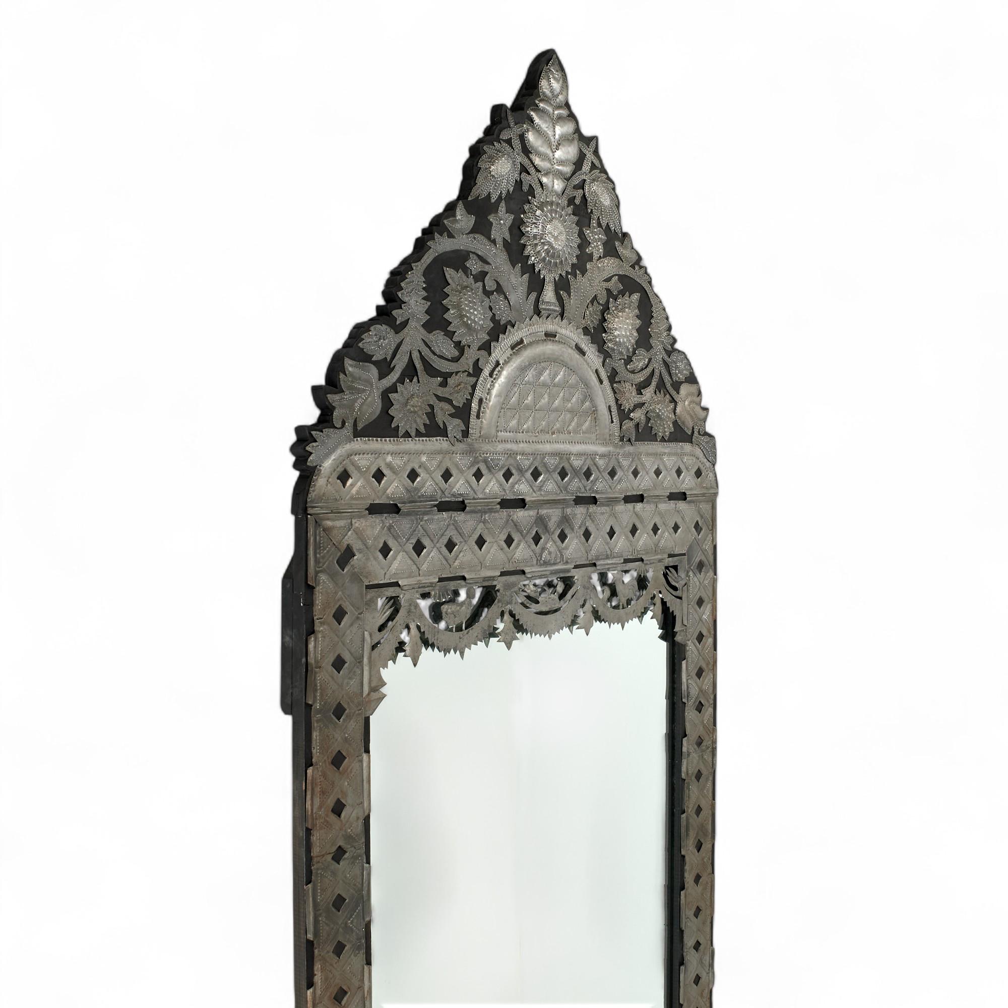 Vintage Spanish Colonial Style Wall Mirror with Applied Floral Metalwork For Sale 2