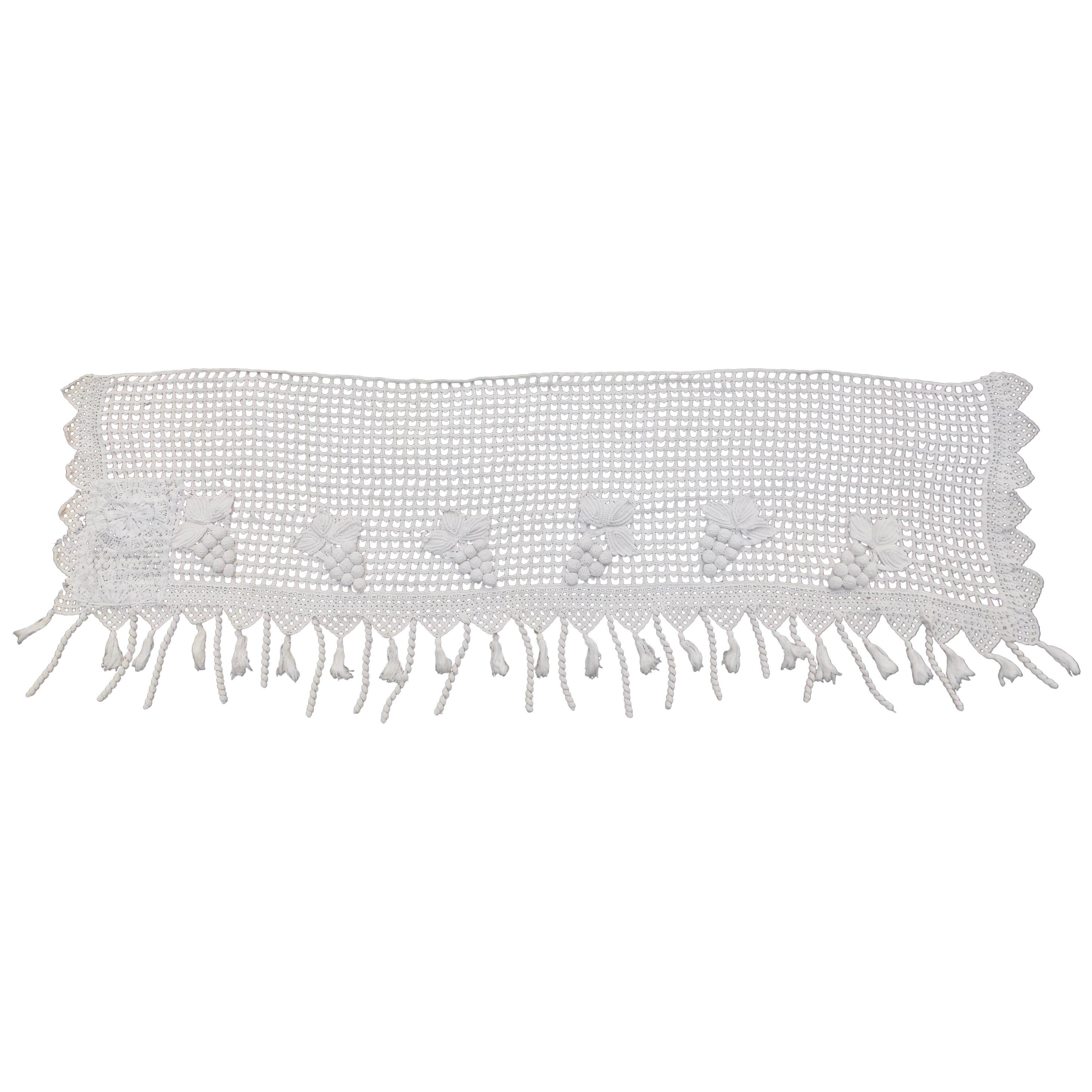 Vintage Spanish Crocheted Cotton Valance with Grapes For Sale