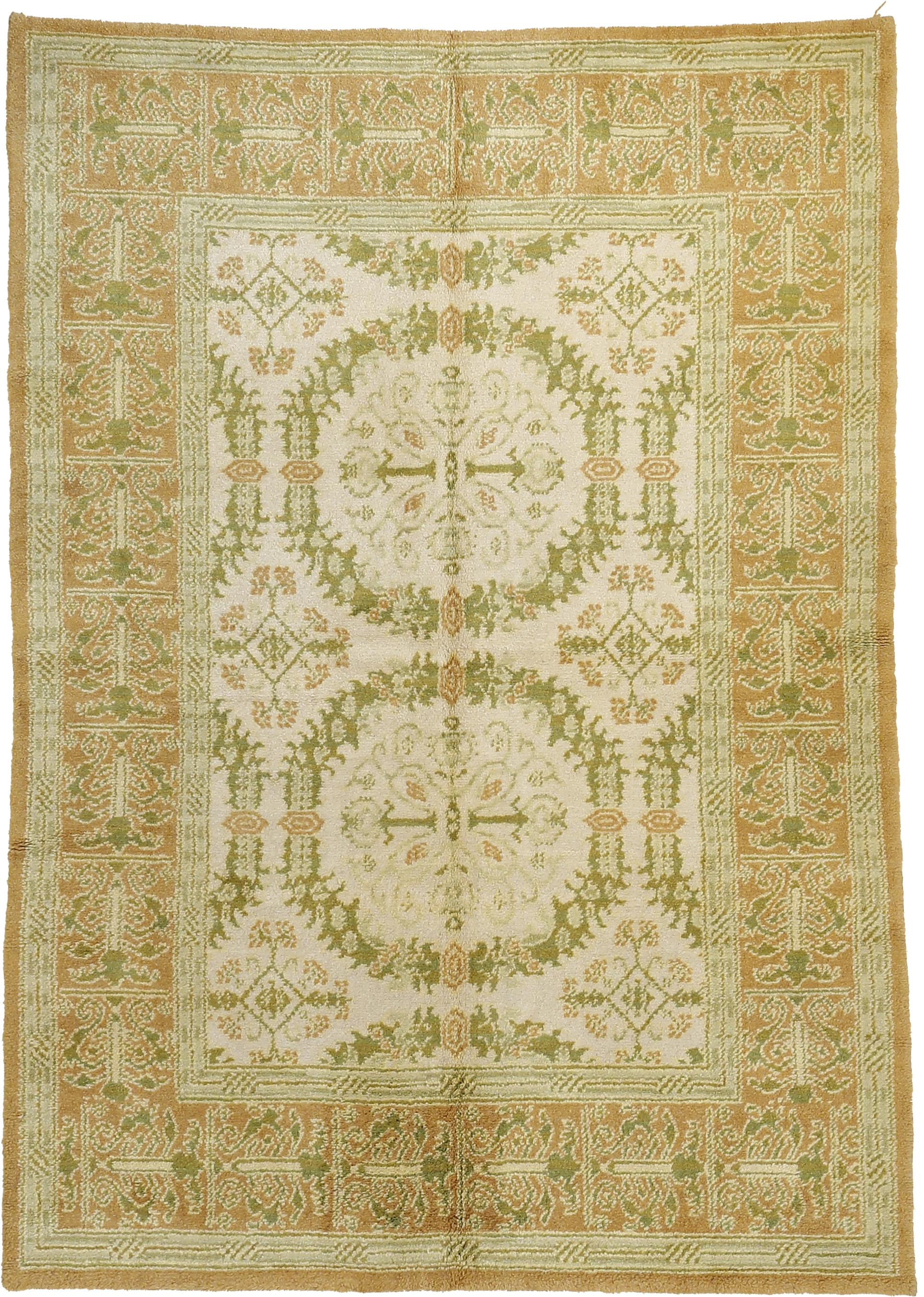 Wool Vintage Spanish Cuenca Rug with Renaissance Wreath Pattern For Sale