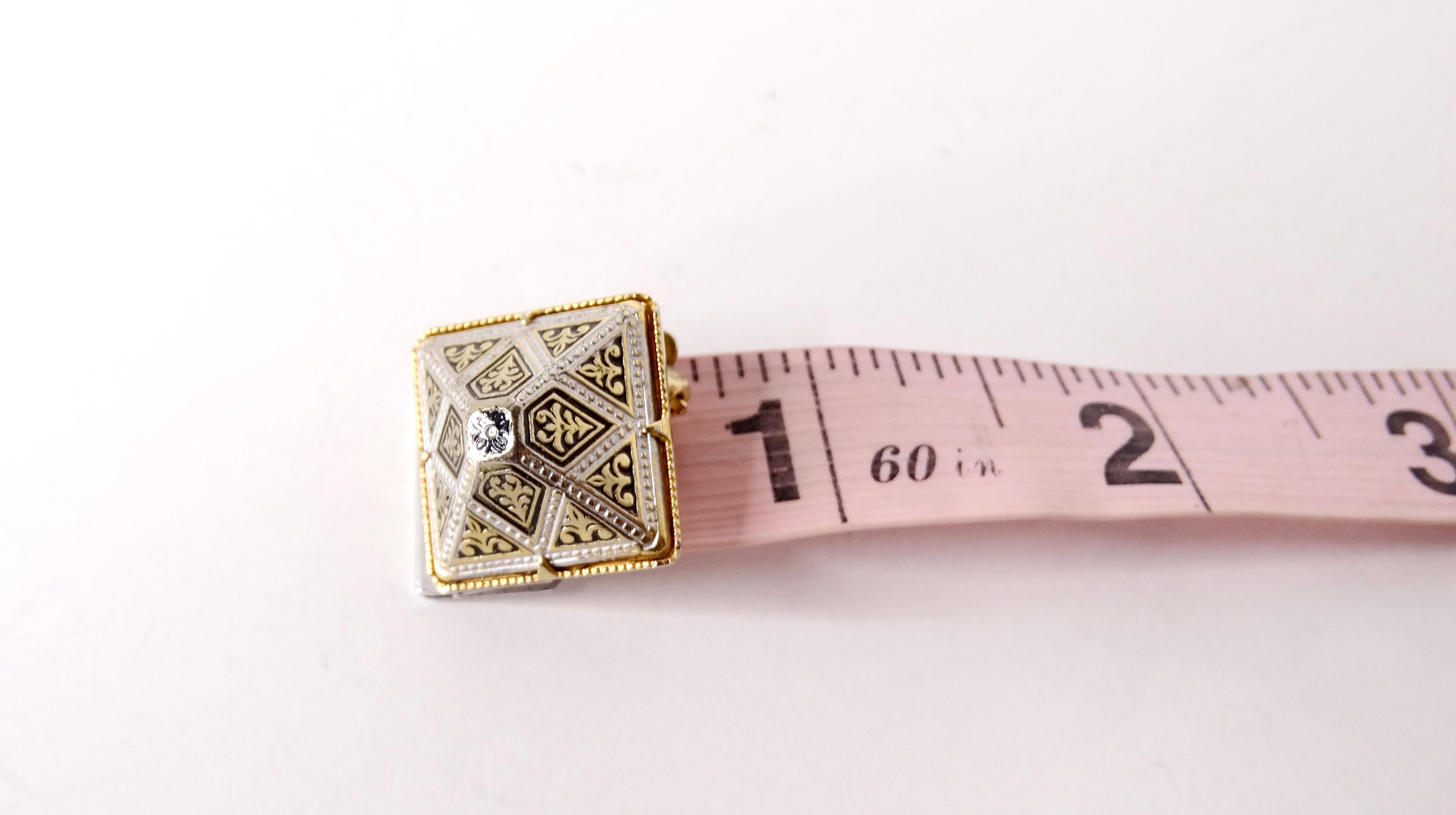Vintage Spanish Damascene Black & 14k Gold Plated Pyramid Earrings For Sale 1