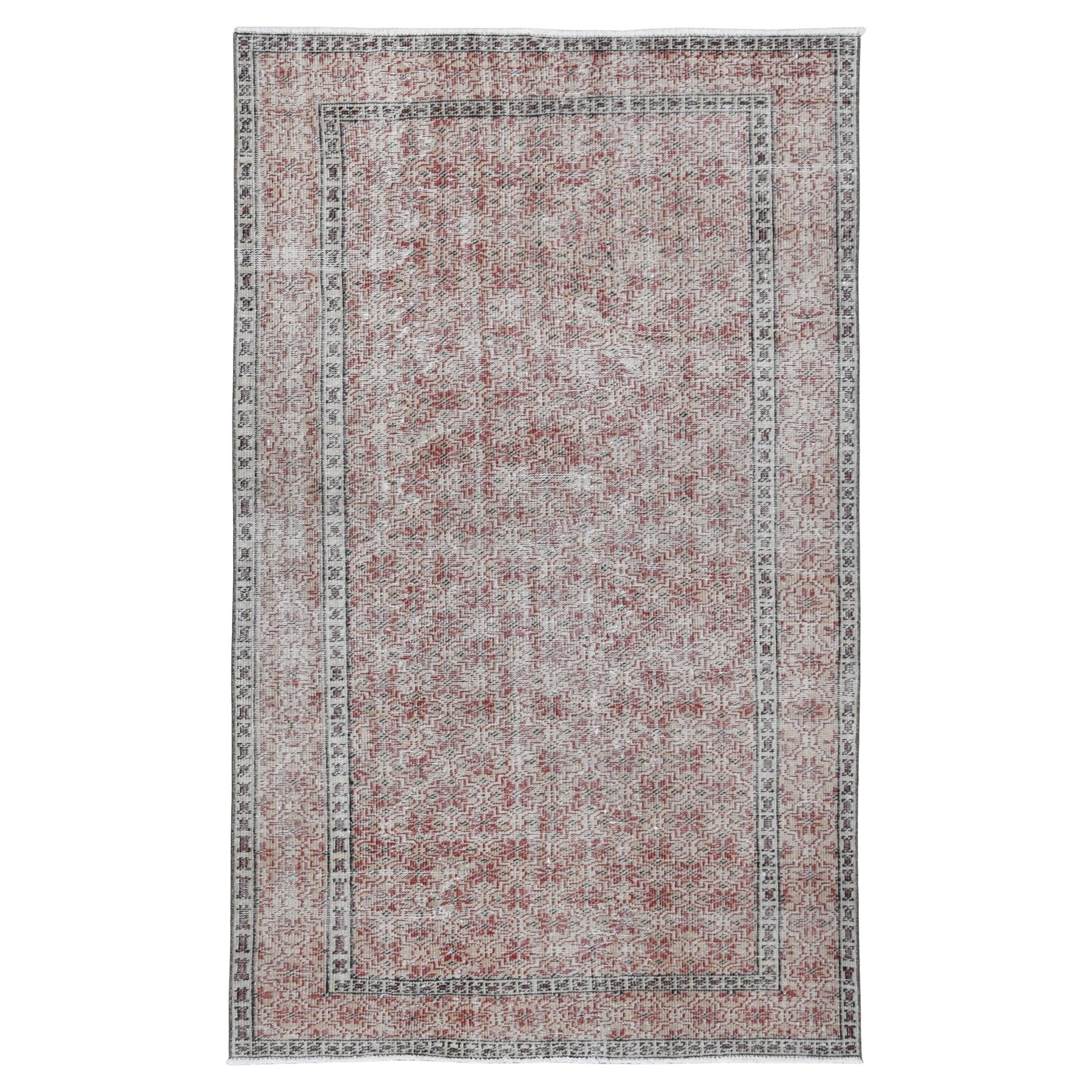 Vintage Spanish Deco Red with Charcoal Bordered Rug 5'2''x8'4''
