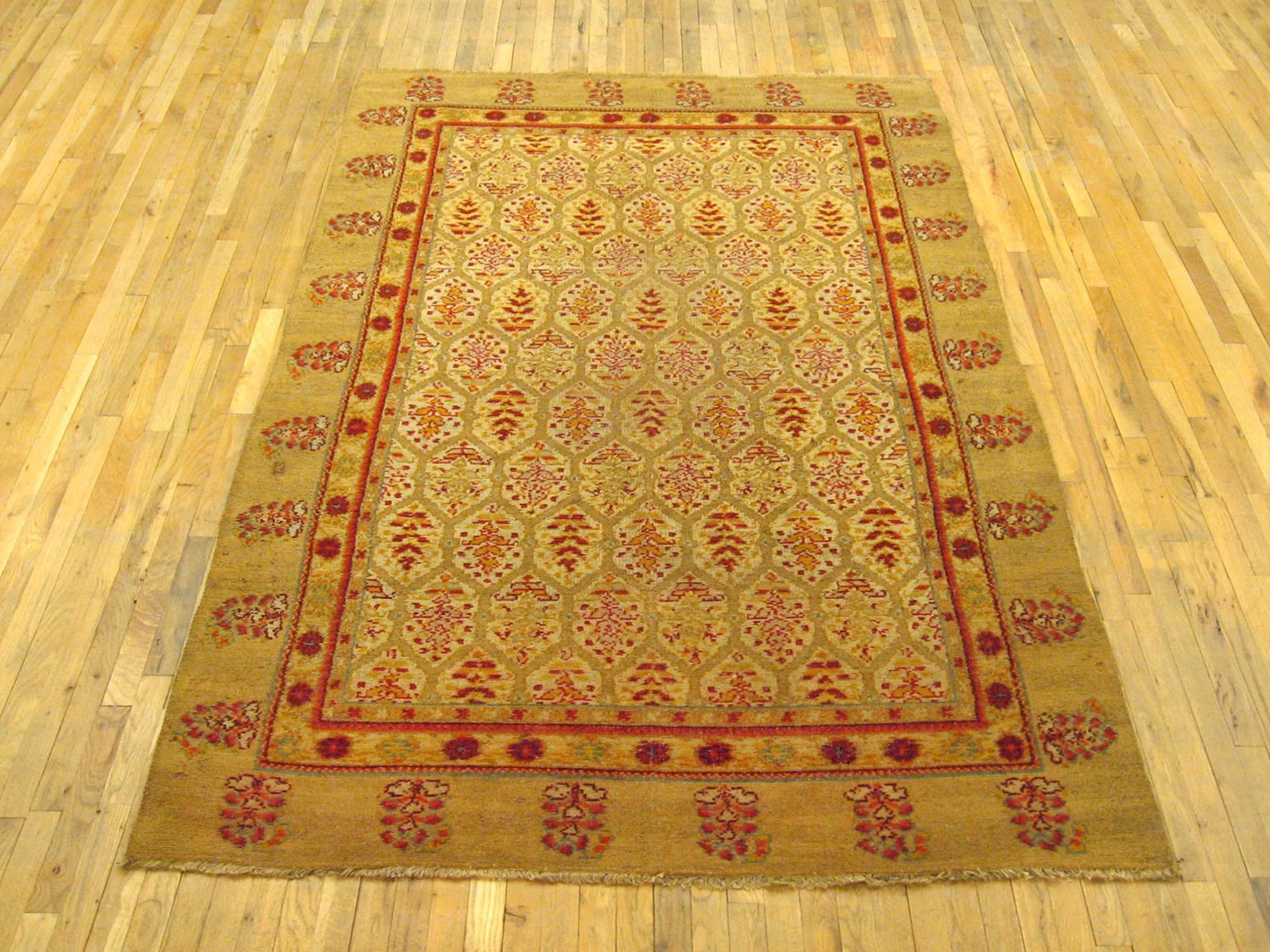 Antique Spanish rug, Room size, circa 1920

A one-of-a-kind antique Spanish Carpet, hand-knotted with short wool pile. This beautiful rug is a unique double-faced carpet with pile on both the front and the back. It features cartouches motifs
