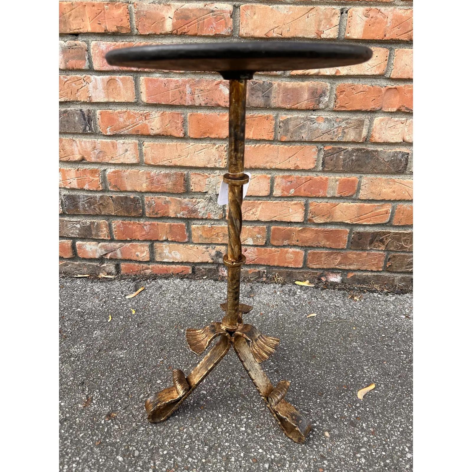 This is wonderful little Spanish made wrought iron drink table with an antiqued gold finish.
Contemporary yet antique inspired style for any decor aesthetic. We have 9 of these listed all have there own unique design, giving them such wonderful