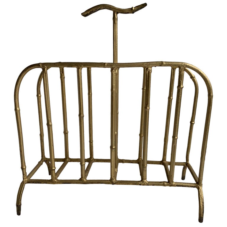 Vintage Spanish Faux Bamboo Gilt Metal Magazine Rack For Sale At