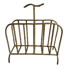 Vintage Spanish Faux-Bamboo Gilt-Metal Magazine Rack