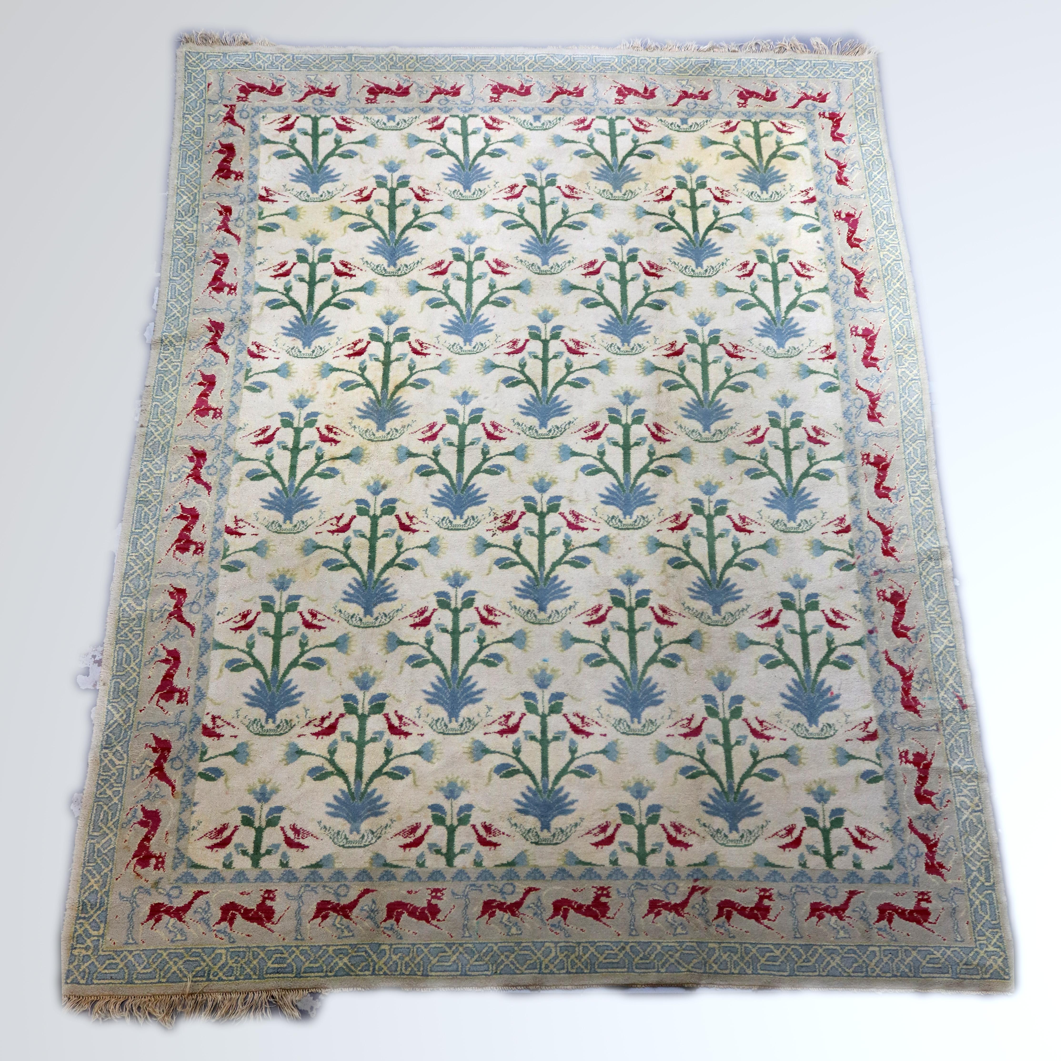 Vintage Spanish Figural Room Size Wool Carpet, Animals and Flowers, circa 1940 4
