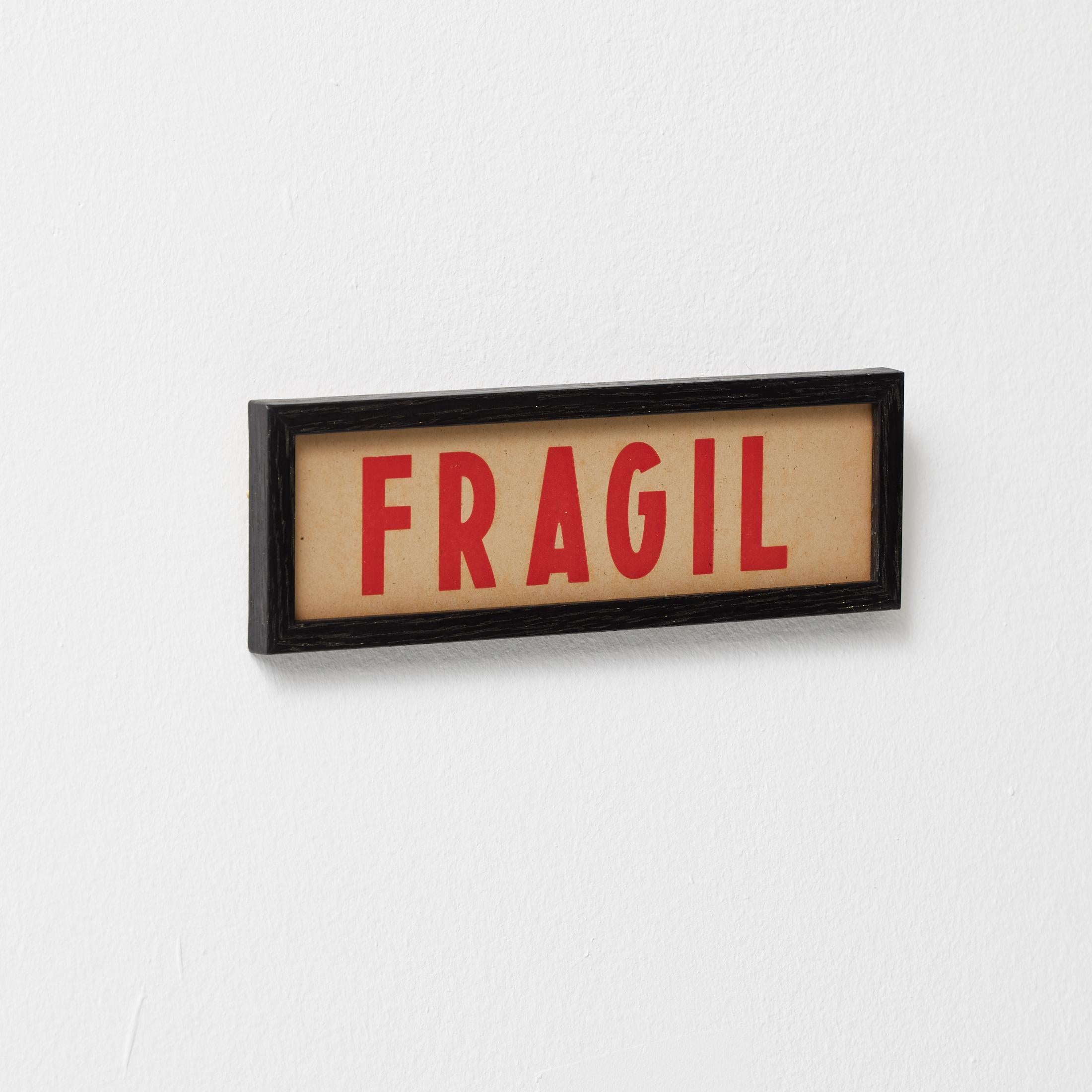 Mid-Century Modern Vintage Spanish Framed Poster – “FRAGIL” in Modern Typography, Circa 1950 For Sale