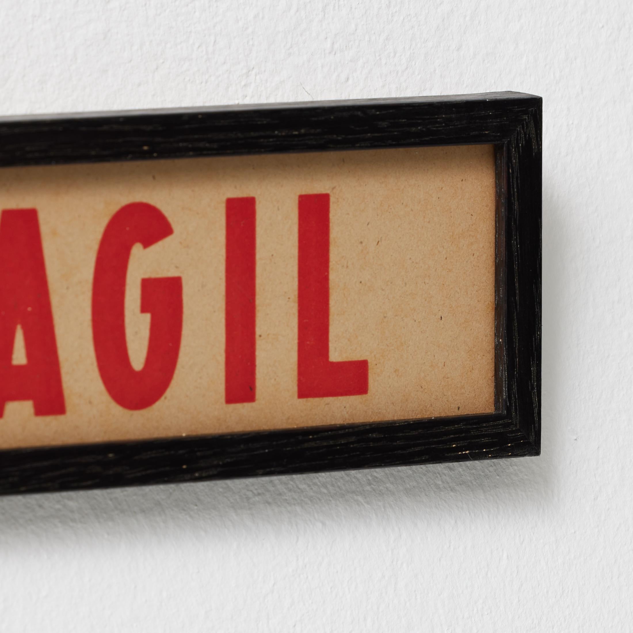 Mid-20th Century Vintage Spanish Framed Poster – “FRAGIL” in Modern Typography, Circa 1950 For Sale