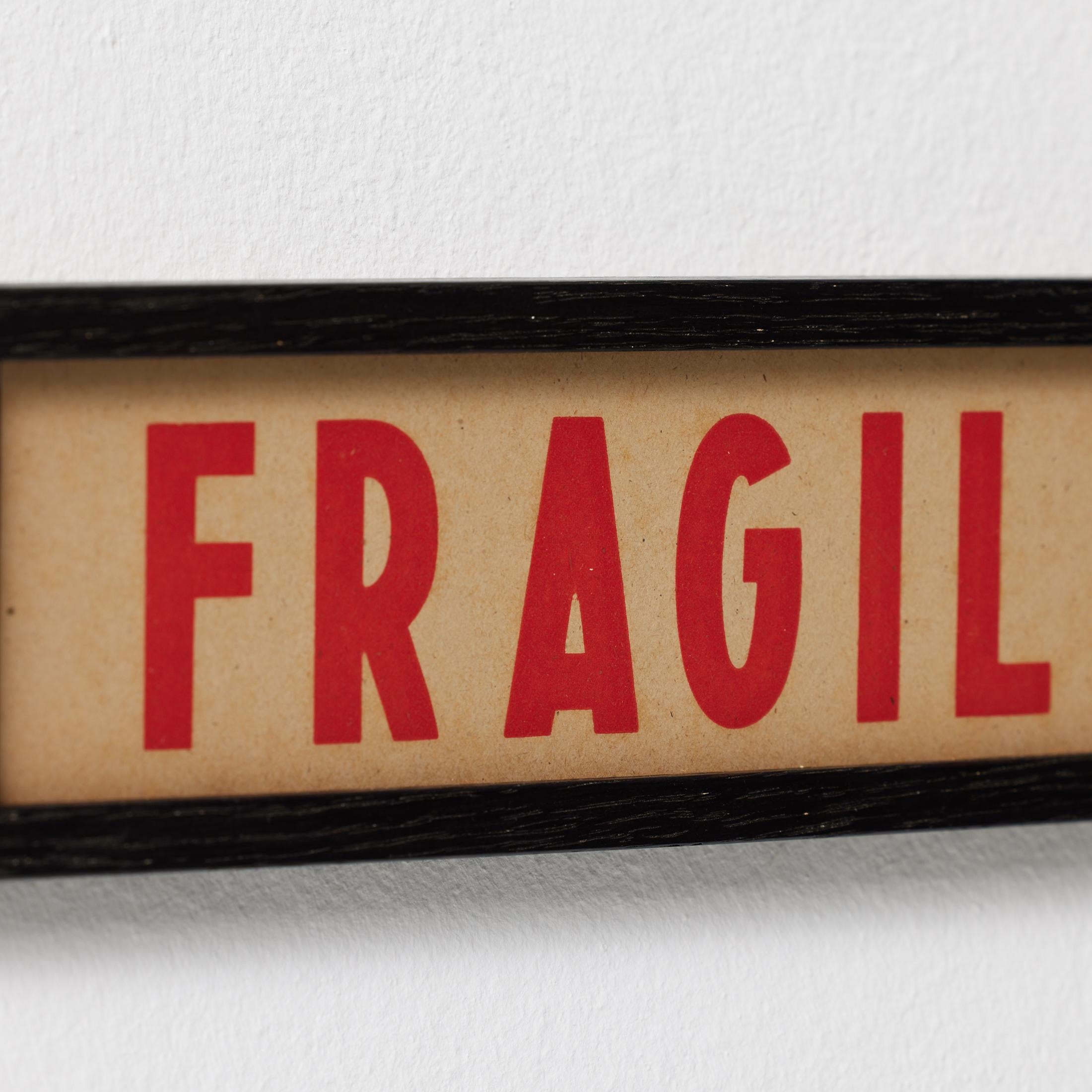 Paper Vintage Spanish Framed Poster – “FRAGIL” in Modern Typography, Circa 1950 For Sale