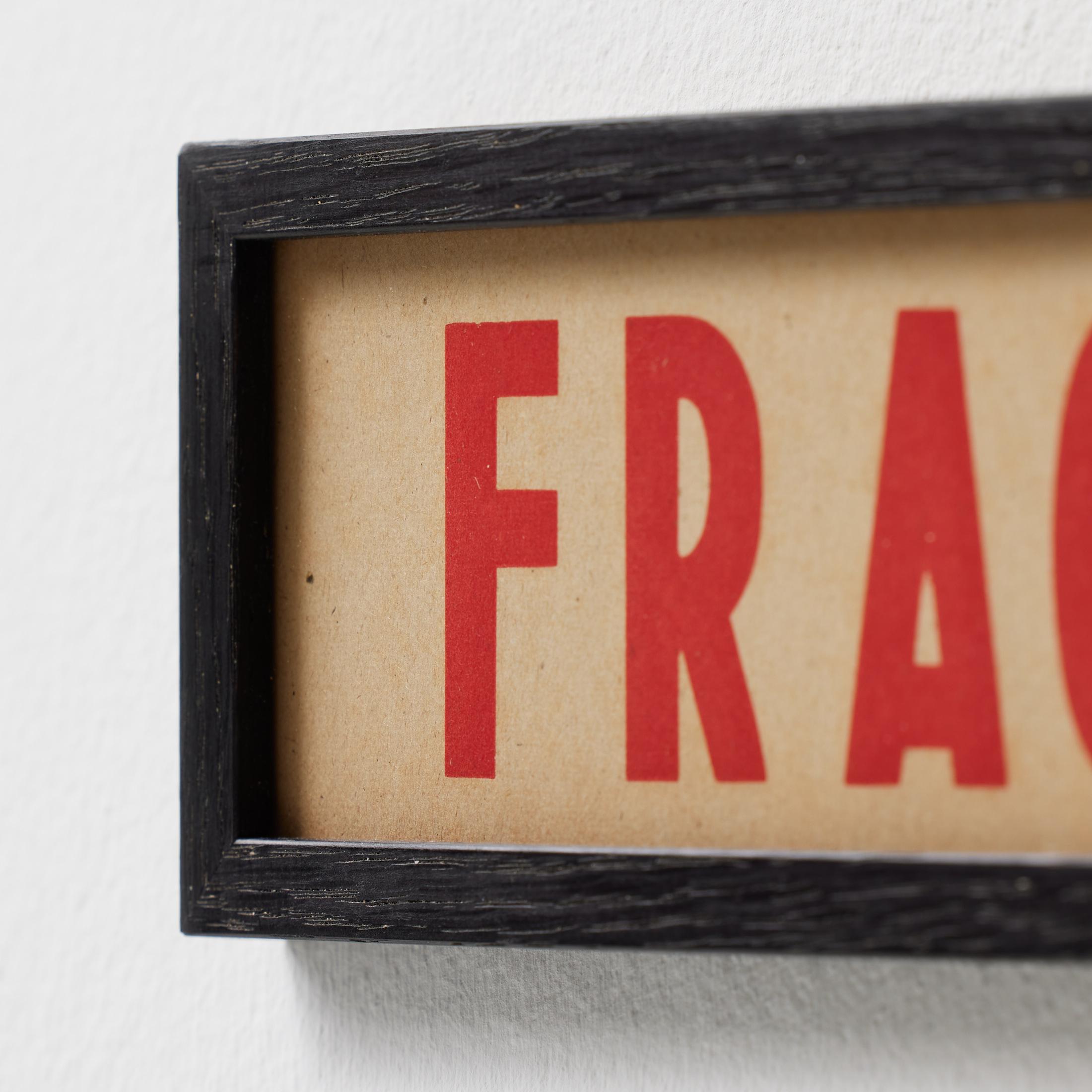 Vintage Spanish Framed Poster – “FRAGIL” in Modern Typography, Circa 1950 For Sale 3
