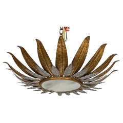 Plafonnier vintage espagnol en métal doré et argenté