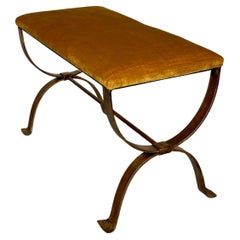 Retro Spanish Gilt Iron Bench in Gold Velvet