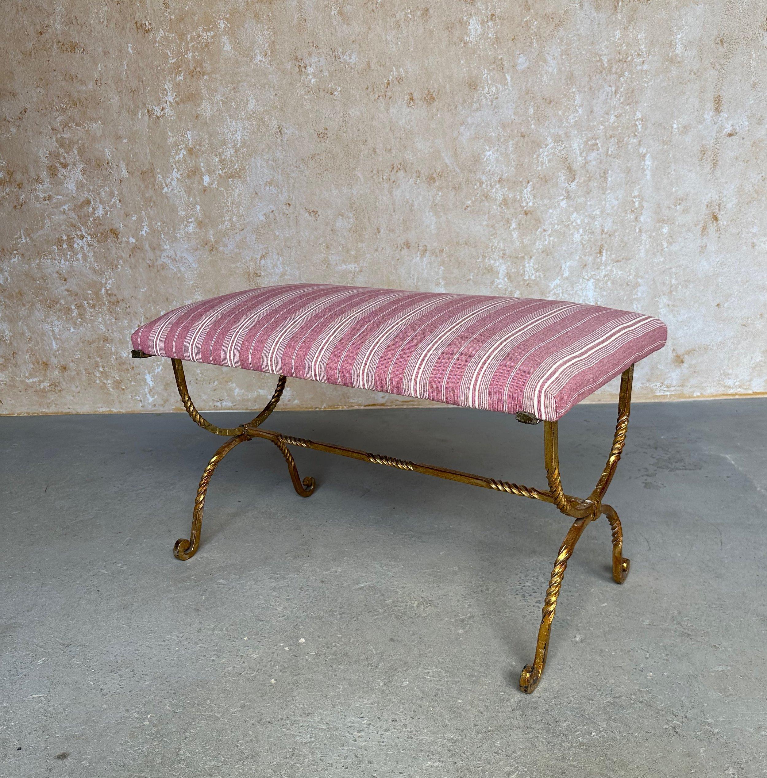 Vintage Spanish Gilt Iron Bench with Twisted Frame For Sale 5