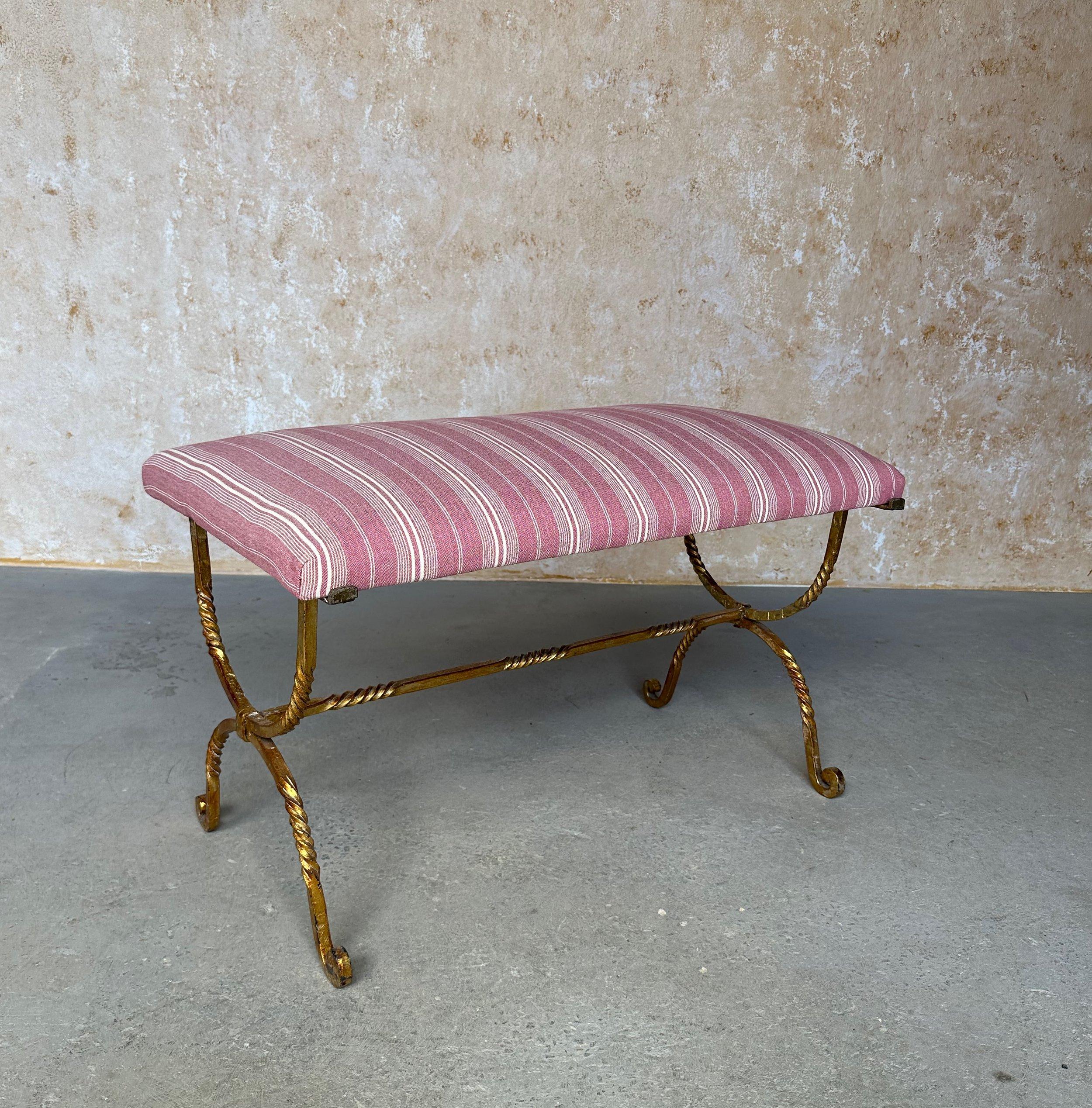 Vintage Spanish Gilt Iron Bench with Twisted Frame For Sale 7