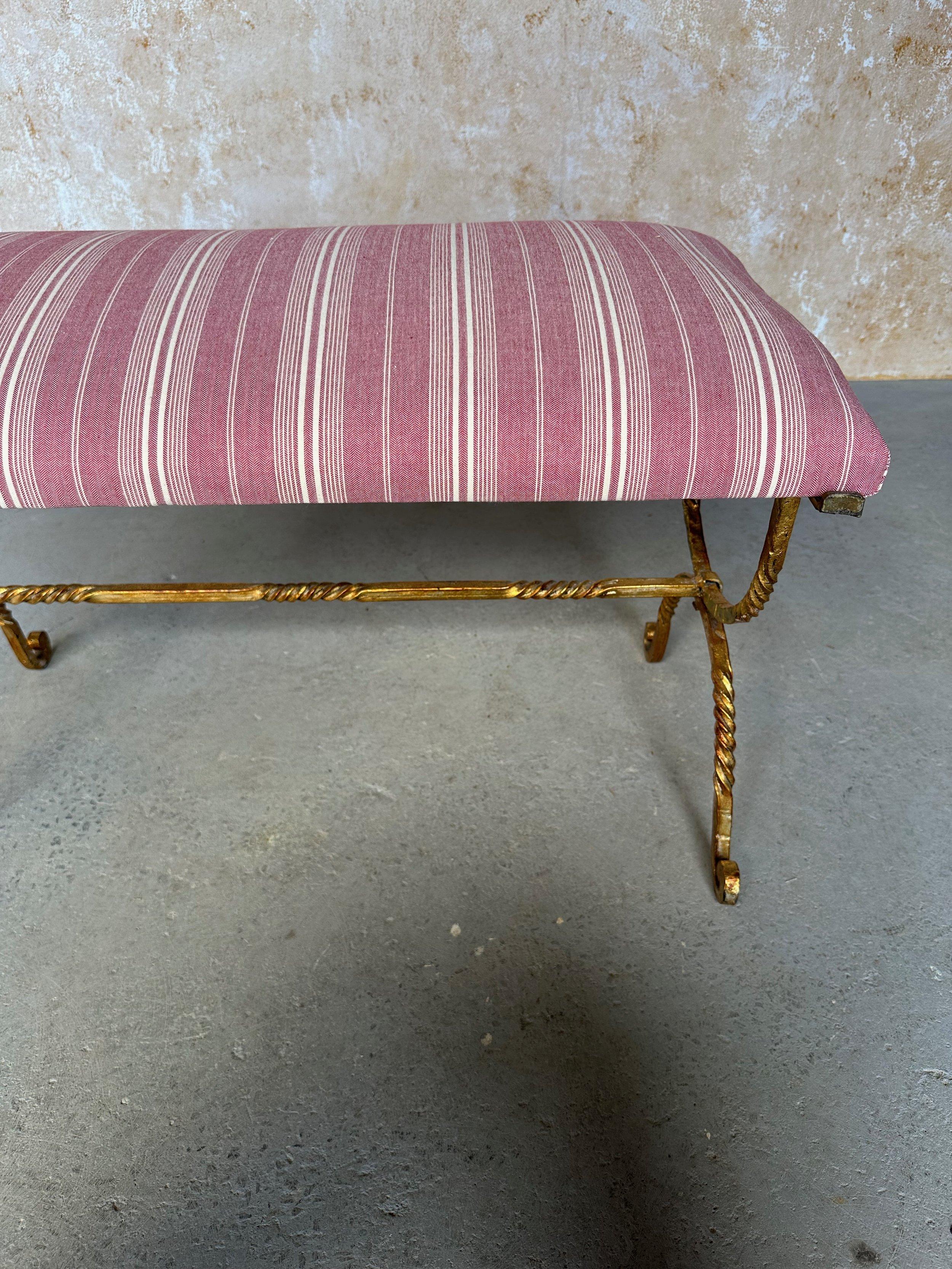 Vintage Spanish Gilt Iron Bench with Twisted Frame For Sale 9