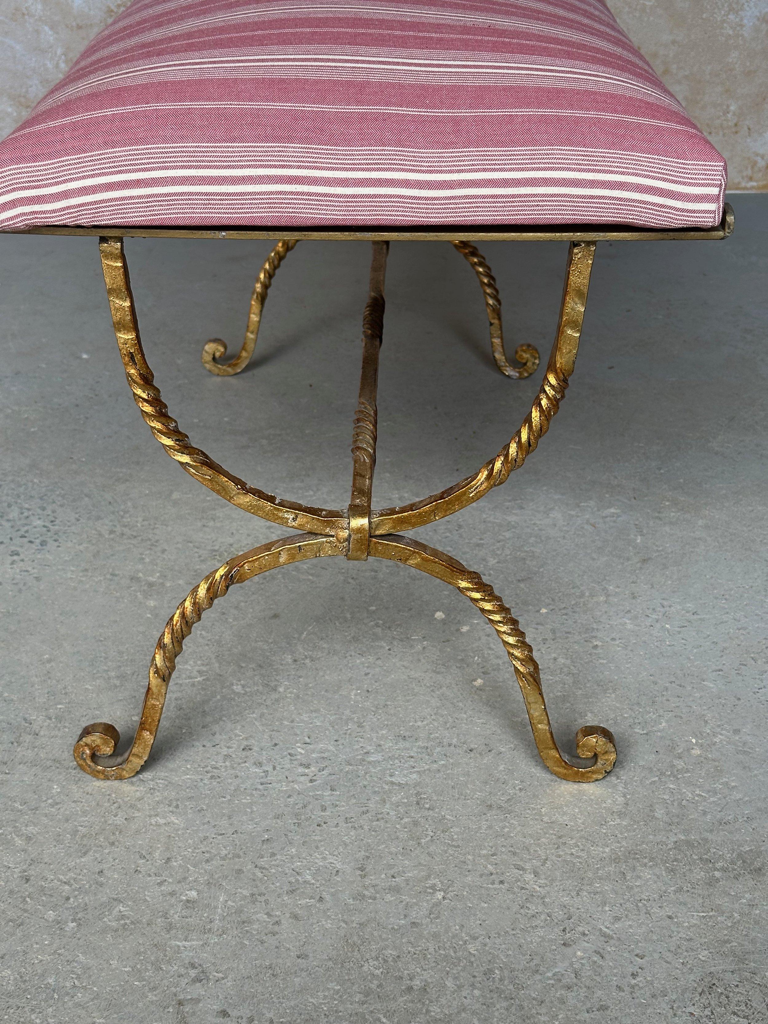 Vintage Spanish Gilt Iron Bench with Twisted Frame For Sale 4