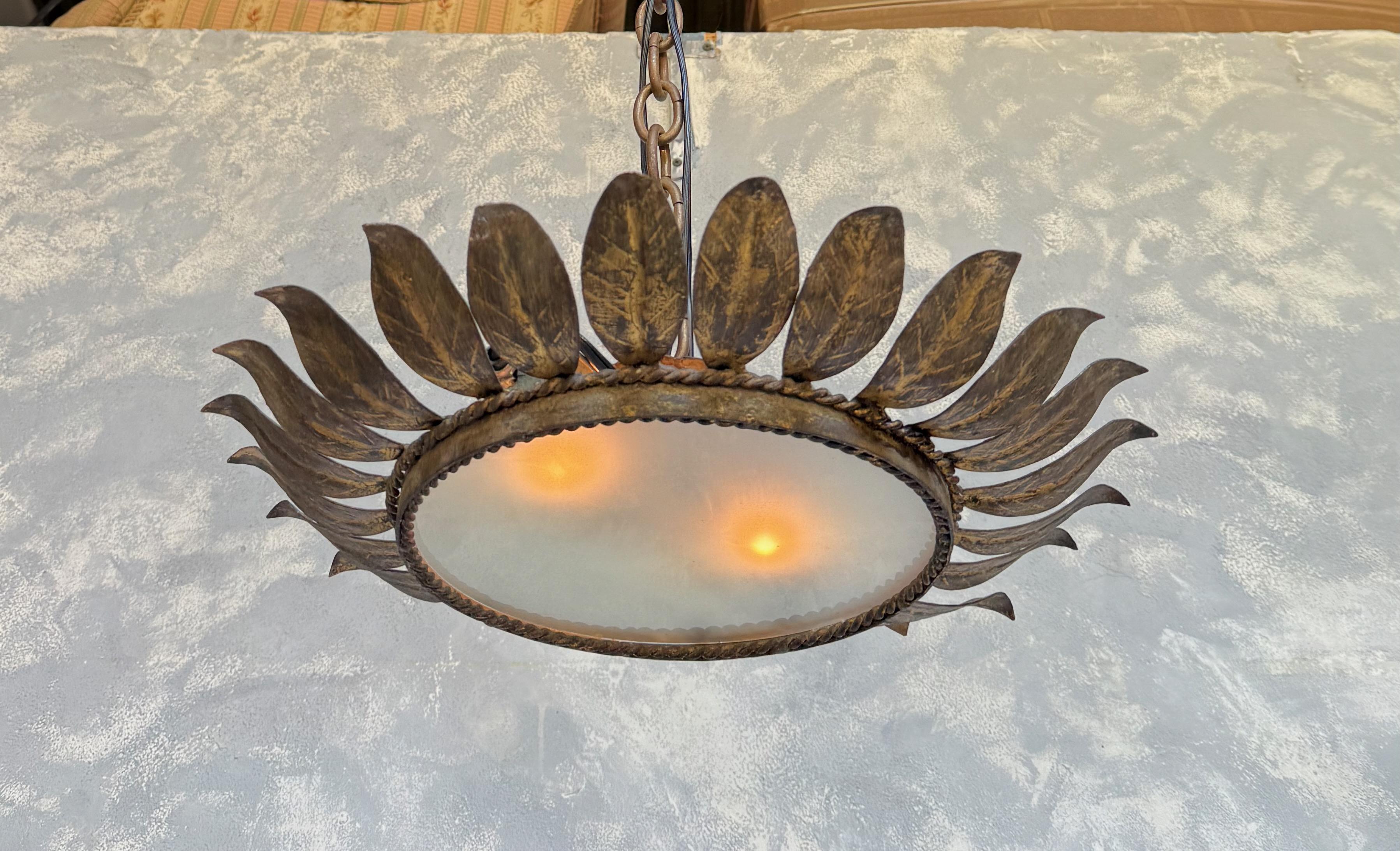 Français Plafonnier encastré en métal doré, Vintage By, Circa 1950s en vente