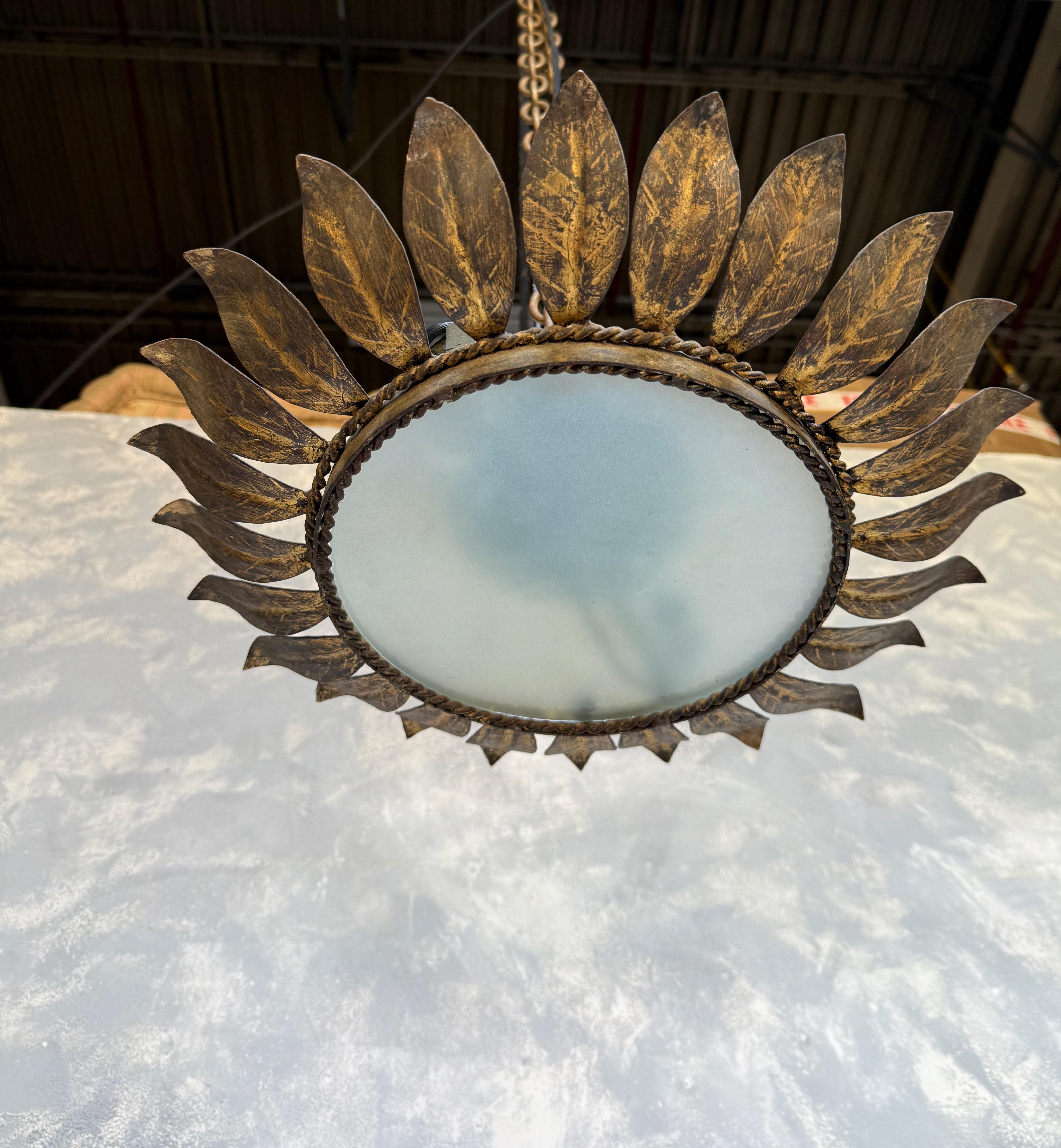 Plafonnier encastré en métal doré, Vintage By, Circa 1950s en vente 1