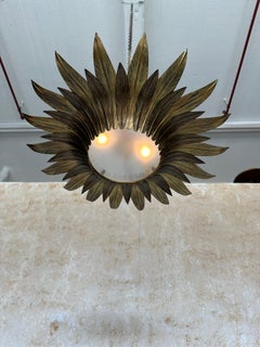 Vintage Spanish Gilt Metal Sunburst Ceiling Fixture
