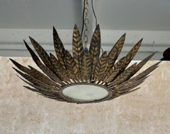Vintage Spanish Gilt Metal Sunburst Ceiling Fixture