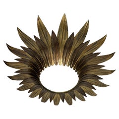 Vintage Spanish Gilt Metal Sunburst Ceiling Fixture