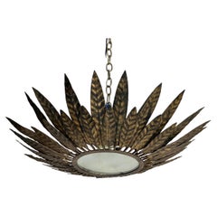 Vintage Spanish Gilt Metal Sunburst Ceiling Fixture