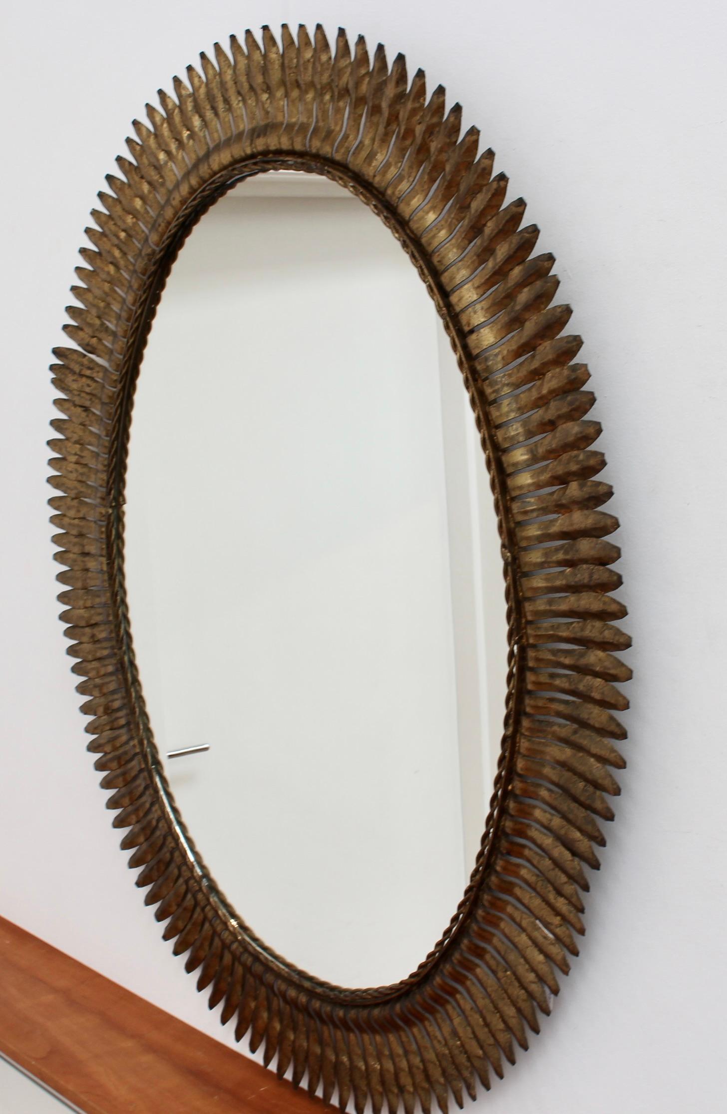 Vintage Spanish Gilt Metal Sunburst Mirror 'circa 1960s', Large 6