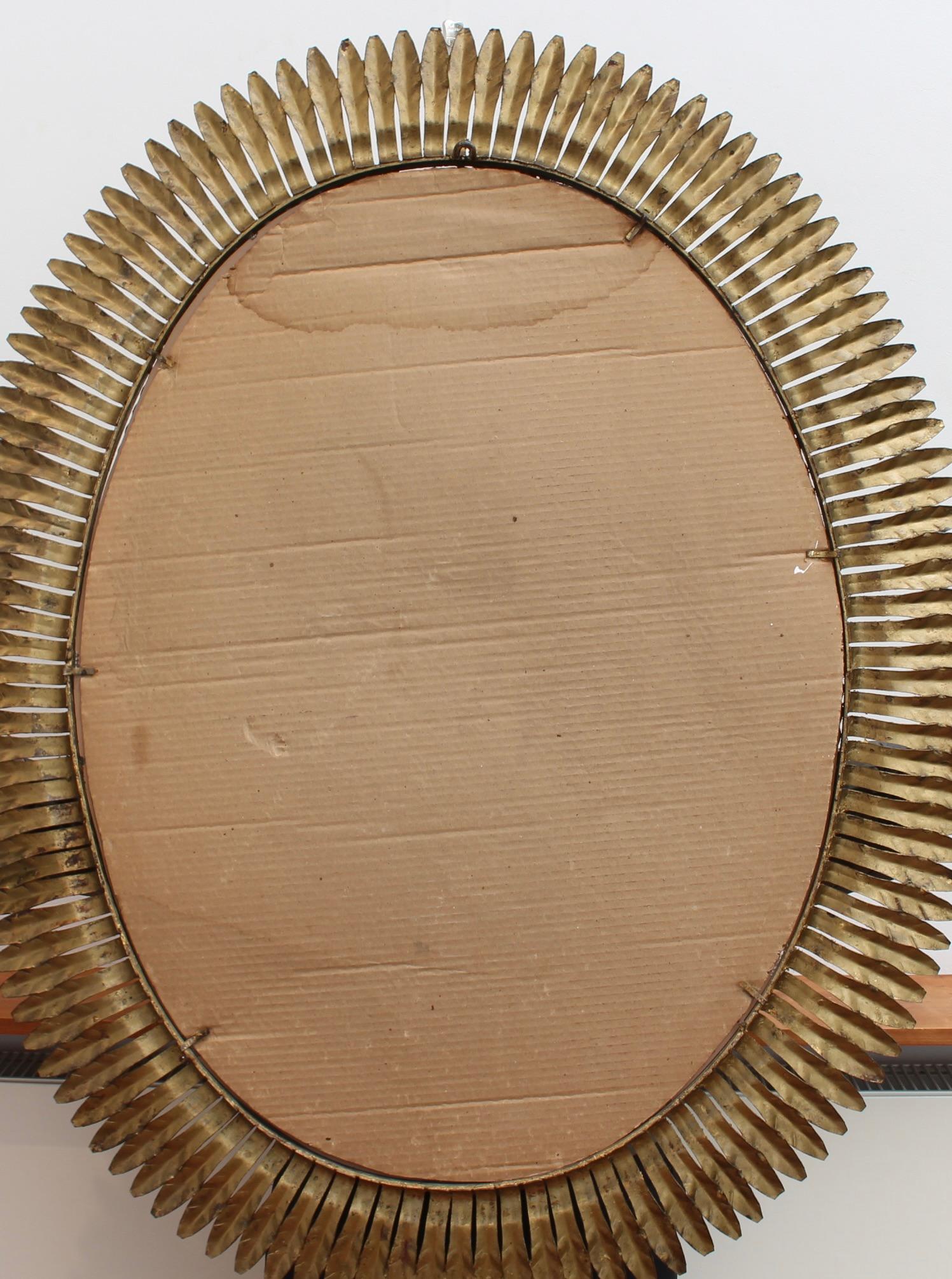 Vintage Spanish Gilt Metal Sunburst Mirror 'circa 1960s', Large 8