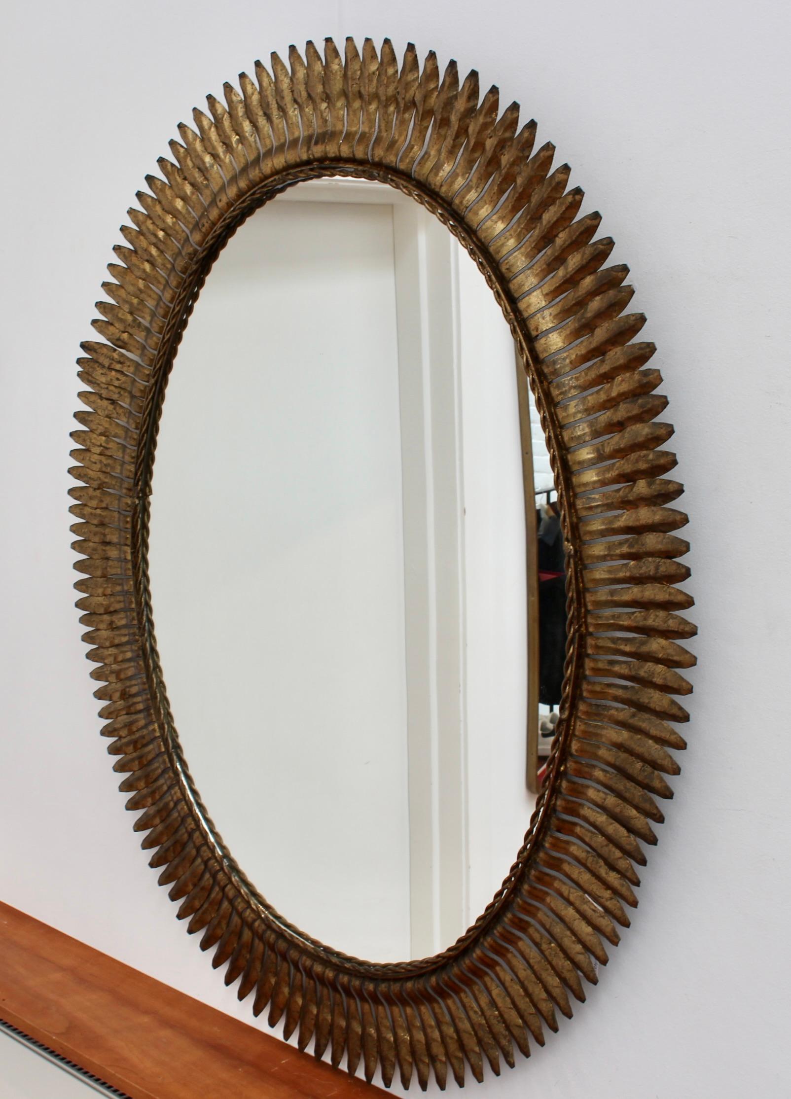 Vintage Spanish Gilt Metal Sunburst Mirror 'circa 1960s', Large 5