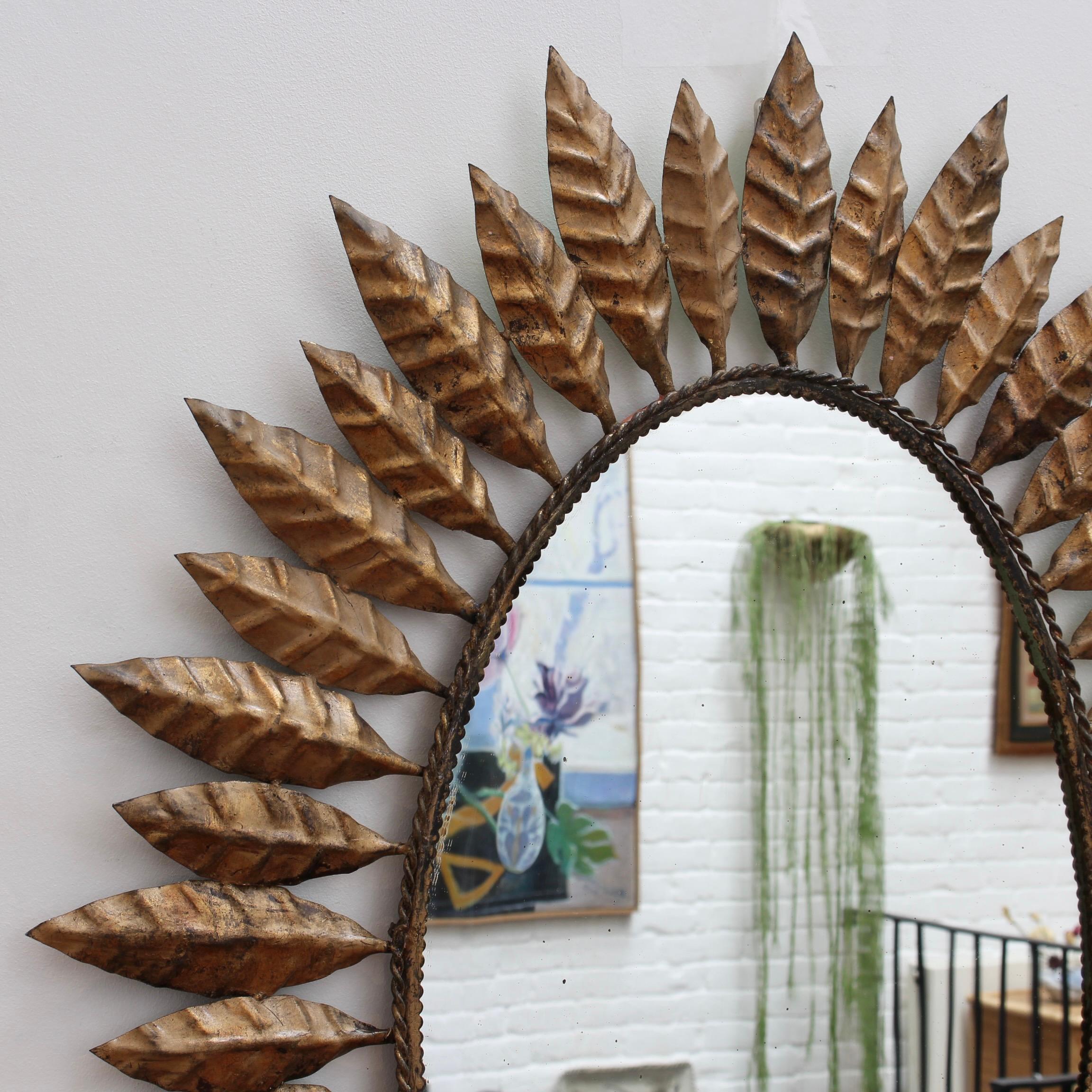 Late 20th Century Vintage Spanish Gilt Metal Sunburst Mirror 'circa 1970s'