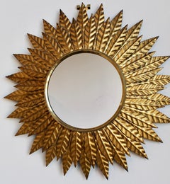 Vintage Spanish Gilt Metal Sunburst Wall Mirror (circa 1960s) by Salvador Domene