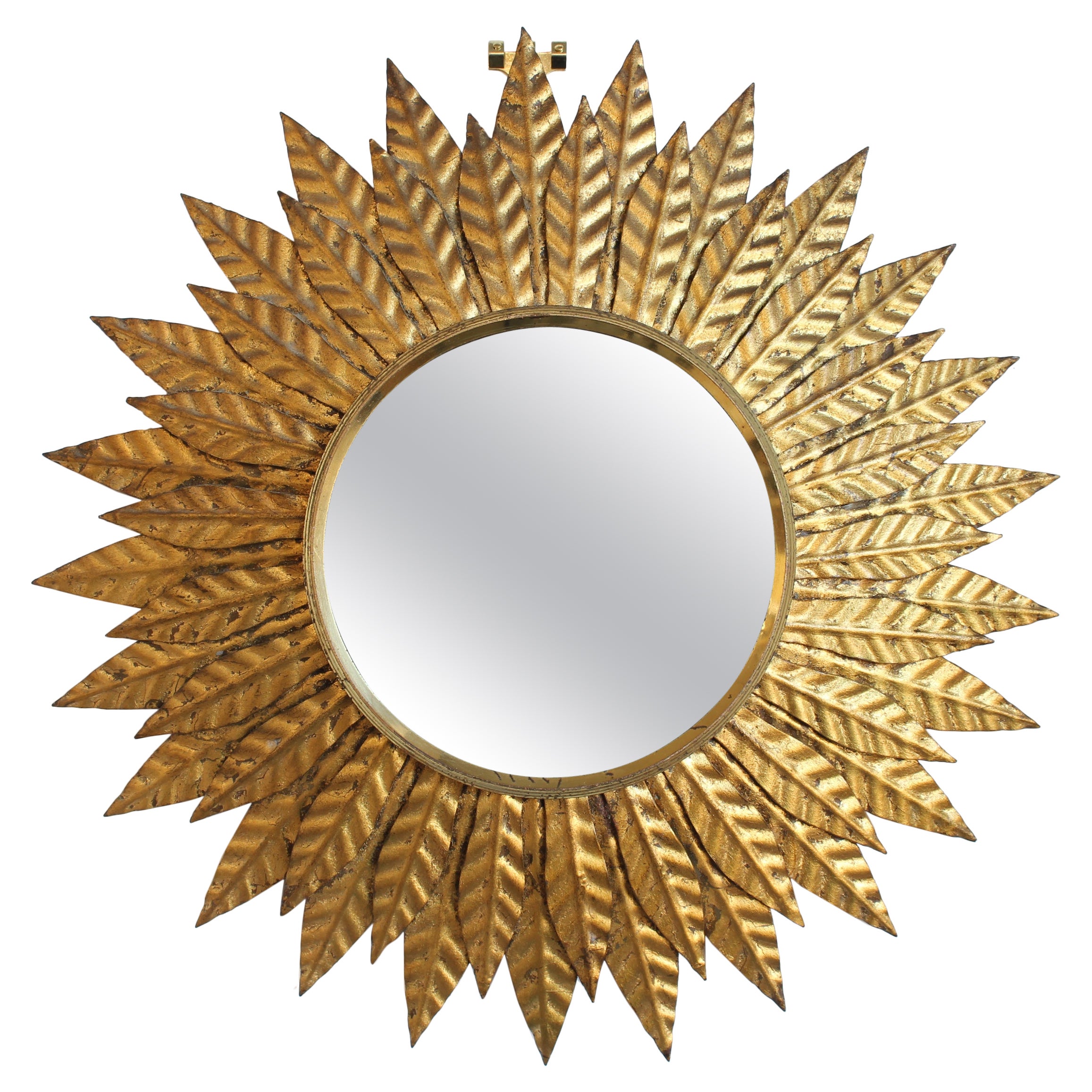 Vintage Spanish Gilt Metal Sunburst Wall Mirror (circa 1960s) by Salvador Domene