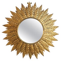 Vintage Spanish Gilt Metal Sunburst Wall Mirror (circa 1960s) by Salvador Domene