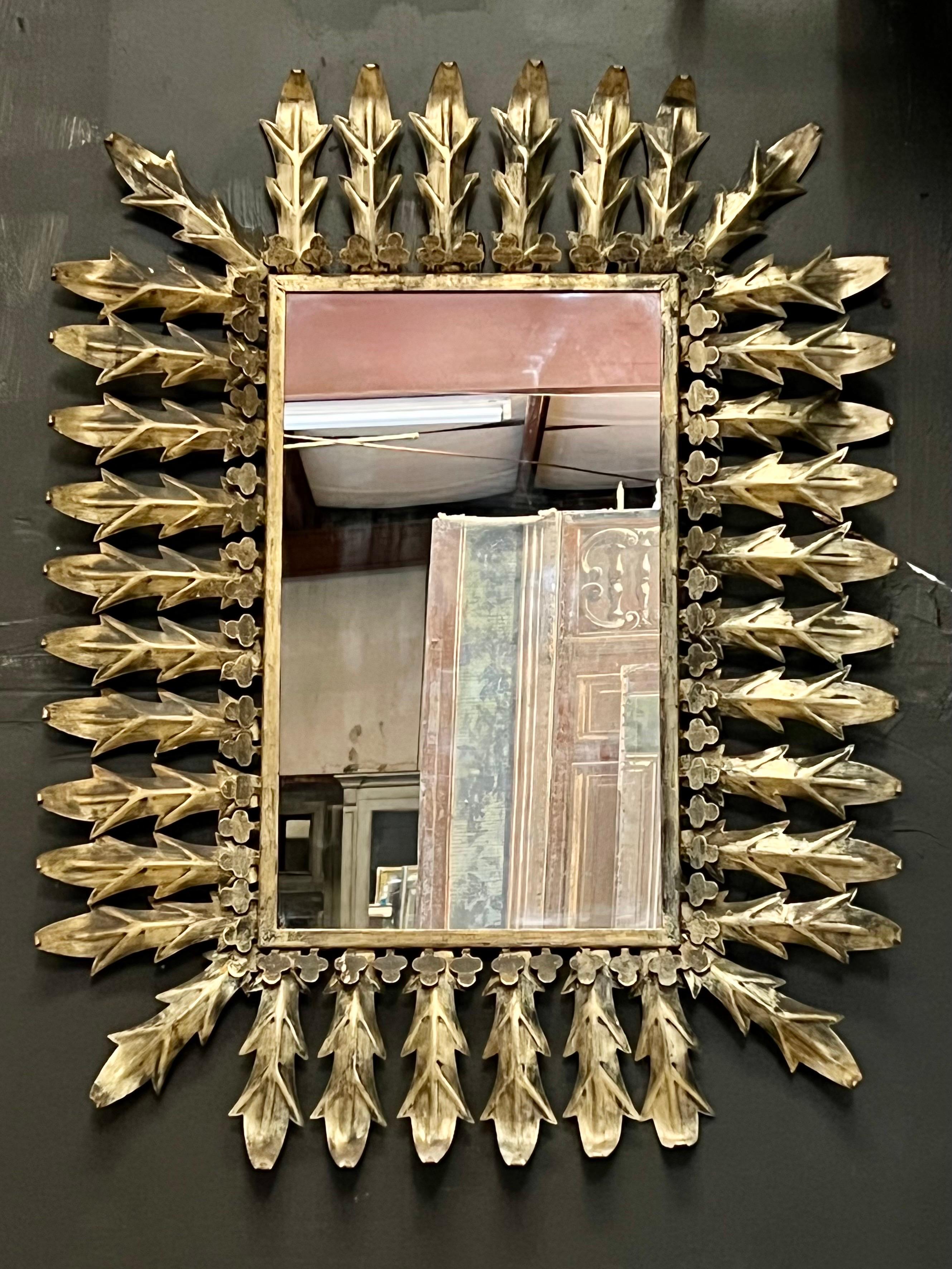 One of our favorite finds during our recent time in Spain is this vintage gilt mirror we discovered near Barcelona. The leaf and clover details are crafted in iron then hand gilt. We are listing it as vintage but it could be as old as turn of the