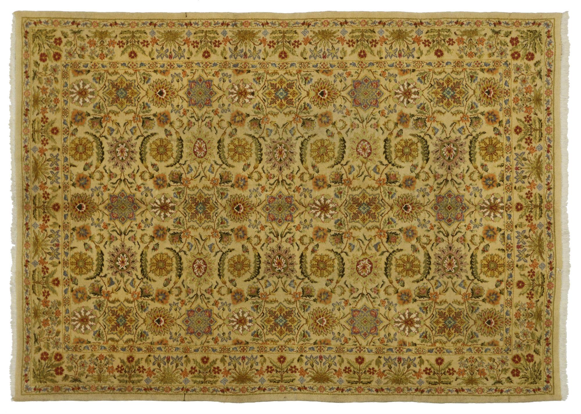 Spanish Colonial Vintage Spanish Golden Rug with Modern Traditional Style For Sale