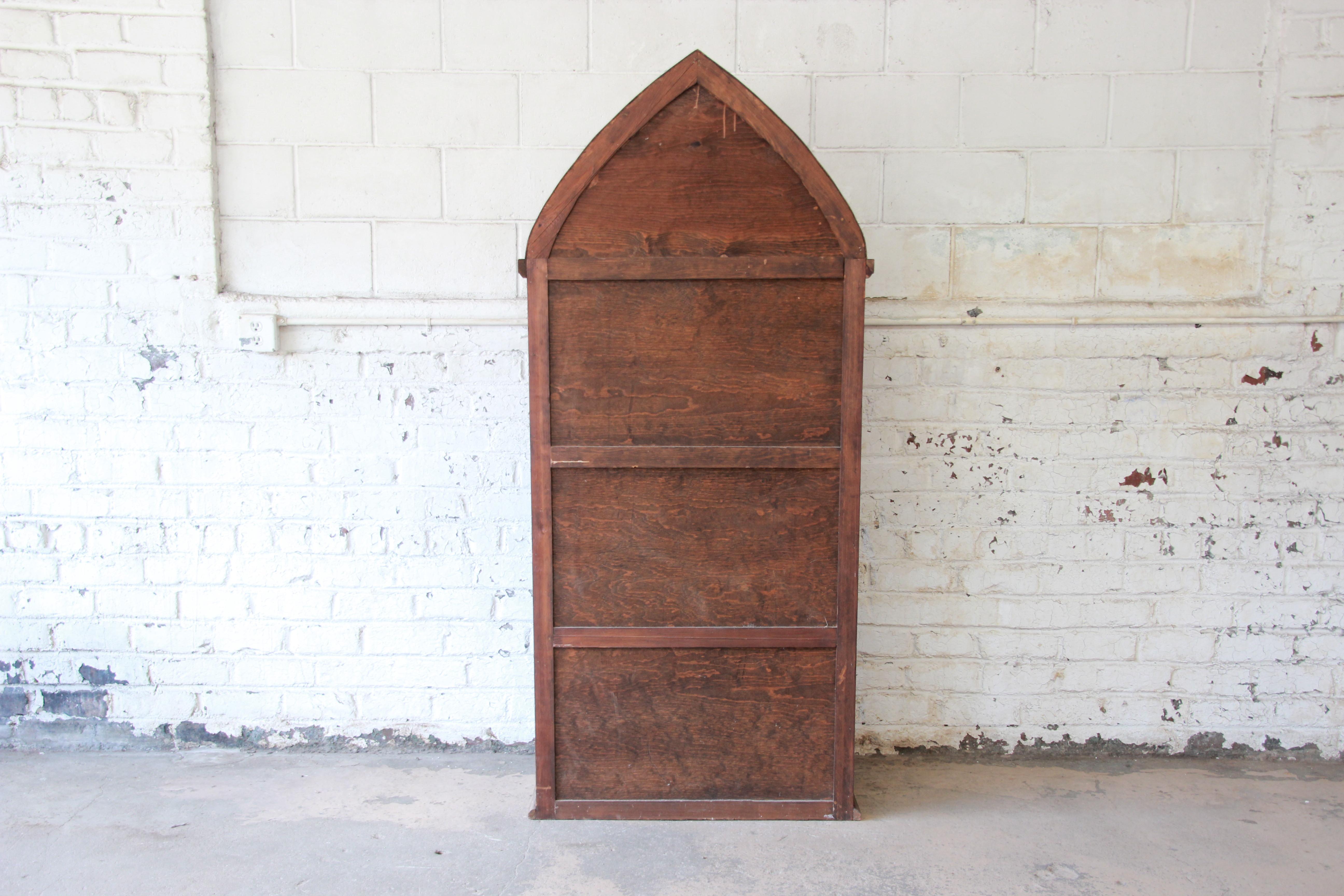 Vintage Spanish Gothic Cathedral Style Rustic Pine Bookcase or Cabinet 2