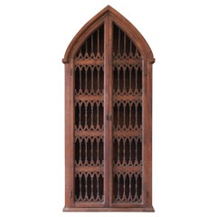 Vintage Spanish Gothic Cathedral Style Rustic Pine Bookcase or Cabinet