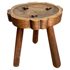 Vintage Spanish Gothic Revival Pine Three-Legged Stool, c. 1930s–1950s
