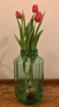 Vintage Spanish Green Glass Melon Shaped Jars
