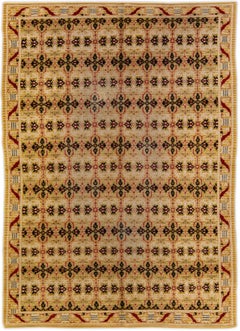 Vintage Spanish Handmade Geometric Beige Wool Rug